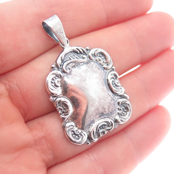 Jewelry - 925 Sterling Silver Vintage Floral Repousse Oxidized Charm Pendant